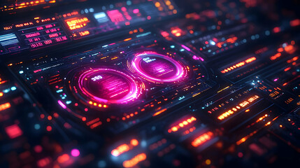 Fototapeta premium Futuristic Technology Interface with Glowing Circular Displays - 3D Illustration