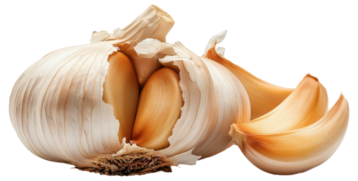 PNG Garlic bulb with separated cloves