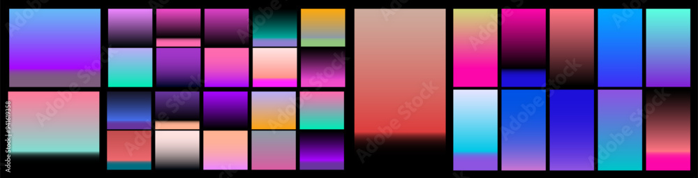 Poster big set of vibrant acid gradients in neon vivid color scheme.