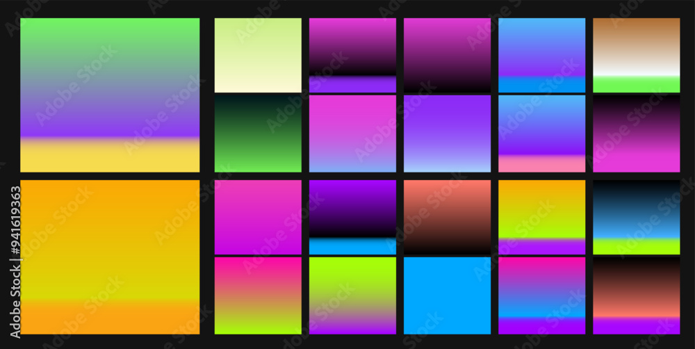 Poster big set of vibrant acid gradients in neon vivid color scheme.