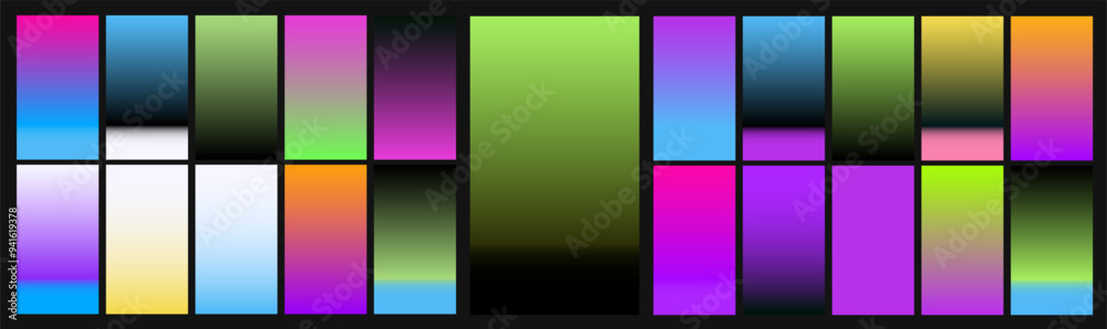 Poster big set of vibrant acid gradients in neon vivid color scheme.
