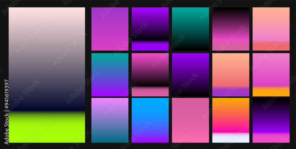 Poster big set of vibrant acid gradients in neon vivid color scheme.