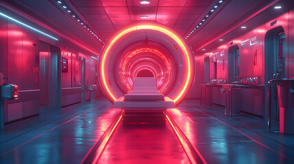 Futuristic Corridor with Neon Lights 3D Illustration