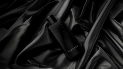 Obraz premium Black bottle on a black fabric background.