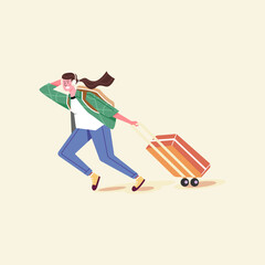 Travel Illustration Character tourist with bag