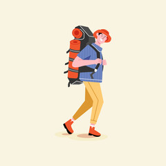 Travel Illustration Character tourist with bag