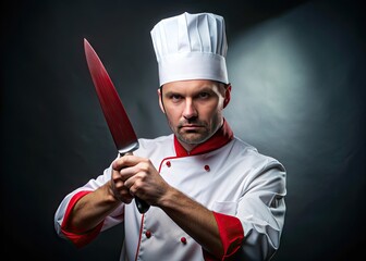 Naklejka premium Culinary Elevation: Passionate, Culinary Arts, Advancement, Red, Chef's Knife