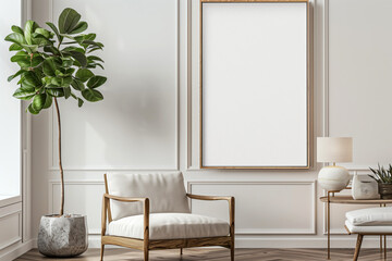 Mock up frame on the wall in a modern luxury minimalist living room