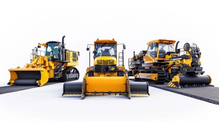 Obraz premium Asphalt paving machines on white background