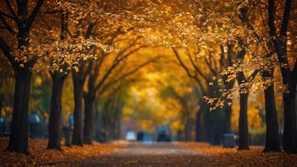 Fototapeta premium Autumn path with trees on both sides landscape background