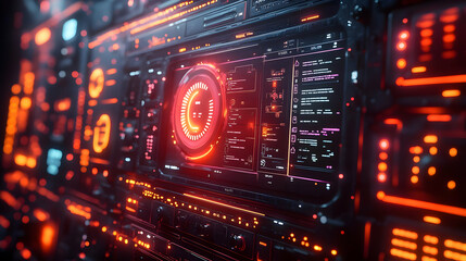 Obraz premium Futuristic Digital Interface with Red and Orange Lights - 3D Illustration