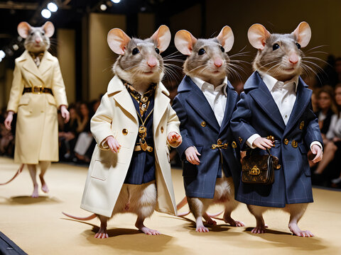 Pragas urbanas ratos roedores em um desfile de moda