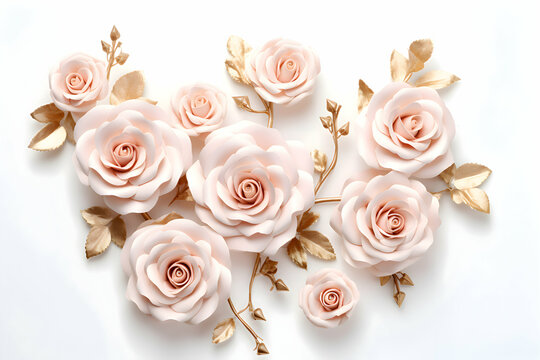 Elegant Blush Pink Roses with Gold Accents, A Luxurious Floral Arrangement" 