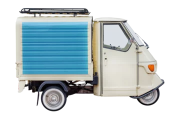 Fototapete Rund Side view of a vintage Italian three wheeled scooter van © Martin Bergsma