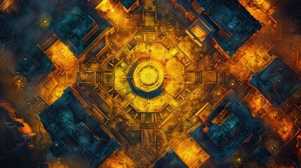 Fototapeta premium Abstract aerial view of a city with glowing lights.