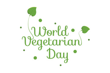 World vegetarian day poster celeration. 1st October veggie day banner with green leaves