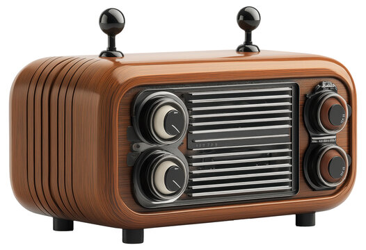 PNG Vintage wooden radio with knobs and antennas