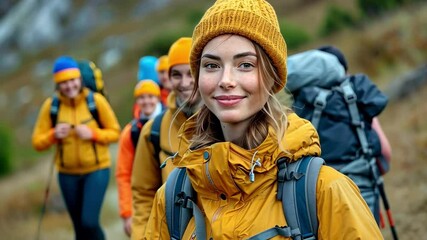 A female tour guide converses with a party of visitors