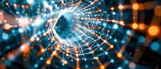 Obraz premium A stunning visual of a digital tunnel, showcasing vibrant colors and intricate patterns, ideal for technology and abstract themes.