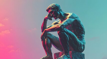 Fototapeta premium A contemplative male sculpture in vibrant colors, evoking deep thoughts.