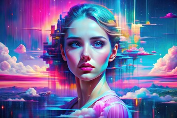 Digital Glitch Dream: Pixelated, ethereal, distorted, pastel, surreal