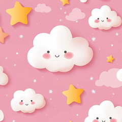 Seamless pattern Cloud and star on the pink background 