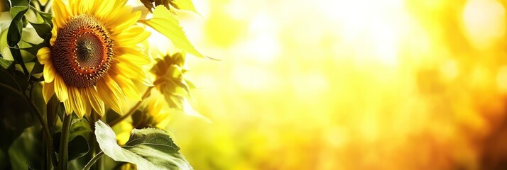 Obraz premium Bright Yellow Sunflower with Golden Sunlit Background