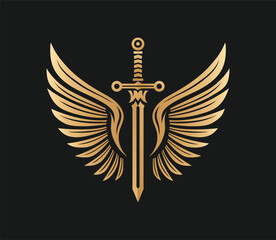 Obraz premium Sword and wings color vector template illustration