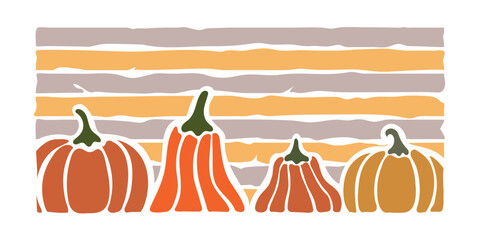 Autumn set of cute and cozy pumpkins with abstract strips color