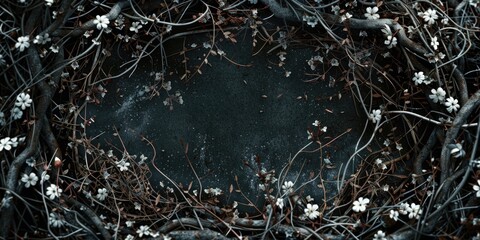 Wreath of branches and white flowers