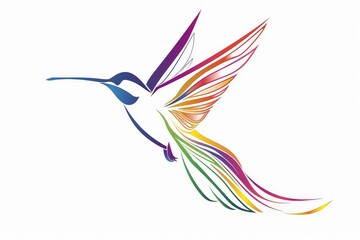 Colorful Elegant abstract hummingbird line art, featuring colibri birds in a sophisticated wall art design, minimal bird logo icon on white background