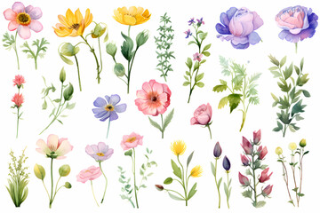 "Delicate Botanical Illustrations: A Collection of Hand-Painted Floral Designs in Soft Pastel Hues" 