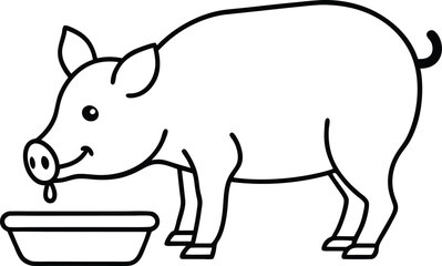 Cute pig drawing for a kid's coloring book easy to fill with bright colors
