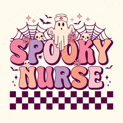 Spooky Nurse - Retro Groovy Halloween t shirt design, vector graphic