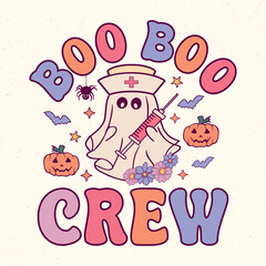 Boo boo crew - Retro Groovy Halloween t shirt design, vector graphic