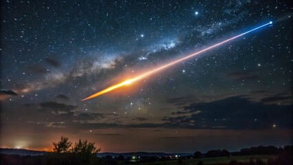 A Bright Meteor Streaking Across the Night Sky with the Milky Way Galaxy Visible