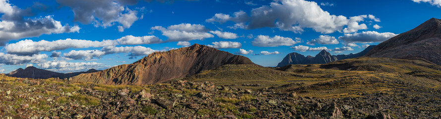 Fototapeta premium Hunchback Mountain panorama in the summer evening with half moon