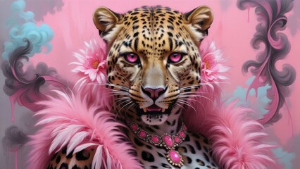 toger on pink  in the forest created with generative AI software