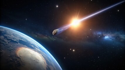 Obraz premium Asteroid Approaching Earth with a Bright Trail