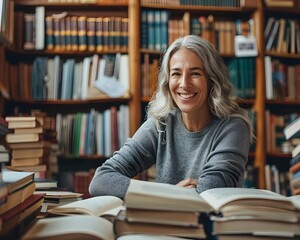 Advisor Conducting Financial Health Check with Smiling Client in Book Filled Office