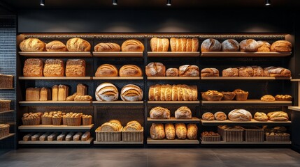 A bakery with a variety of breads on display