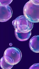 Naklejka premium White Soap Bubbles on Purple Background, Abstract Image, Texture, Pattern, Wallpaper, Cover and Screen of Smartphone, Cell Phone, Computer, Laptop, 9:16 and 16:9 Format