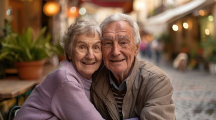 The elderly couple smiling