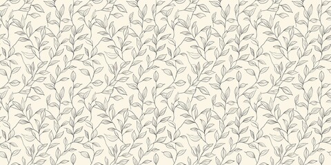 Floral leaves line drawing with a minimalist, seamless design. seamless background pattern