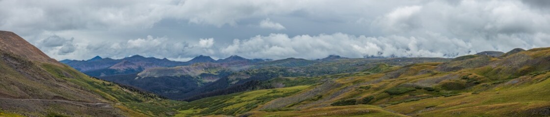 Fototapeta premium Mountain tundra valley with overcast skies
