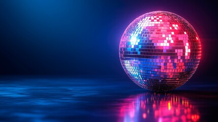 Obraz premium Disco ball lights up the dance party, website advertising, music banner, disco pub banner, copy space for text