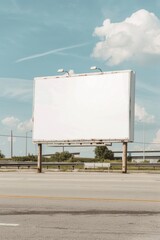 Obraz premium Blank Billboard in Countryside Landscape with Mountains and Blue Sky Background