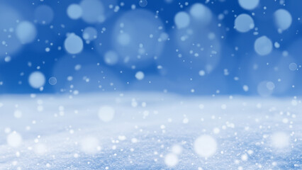 Fototapeta premium Snowy Winter Landscape with Blue Sky and Bokeh Lights