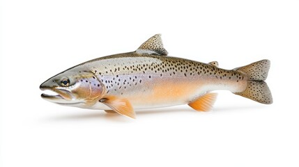 Fototapeta premium A single, fresh Black Sea Trout is displayed on a white background. The trout is a symbol of nature, nutrition, and healthy eating. It also represents the beauty of aquatic life and the importance of 