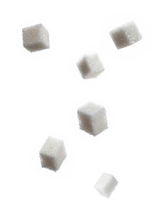 Falling Sugar Cubes Isolated on White Background